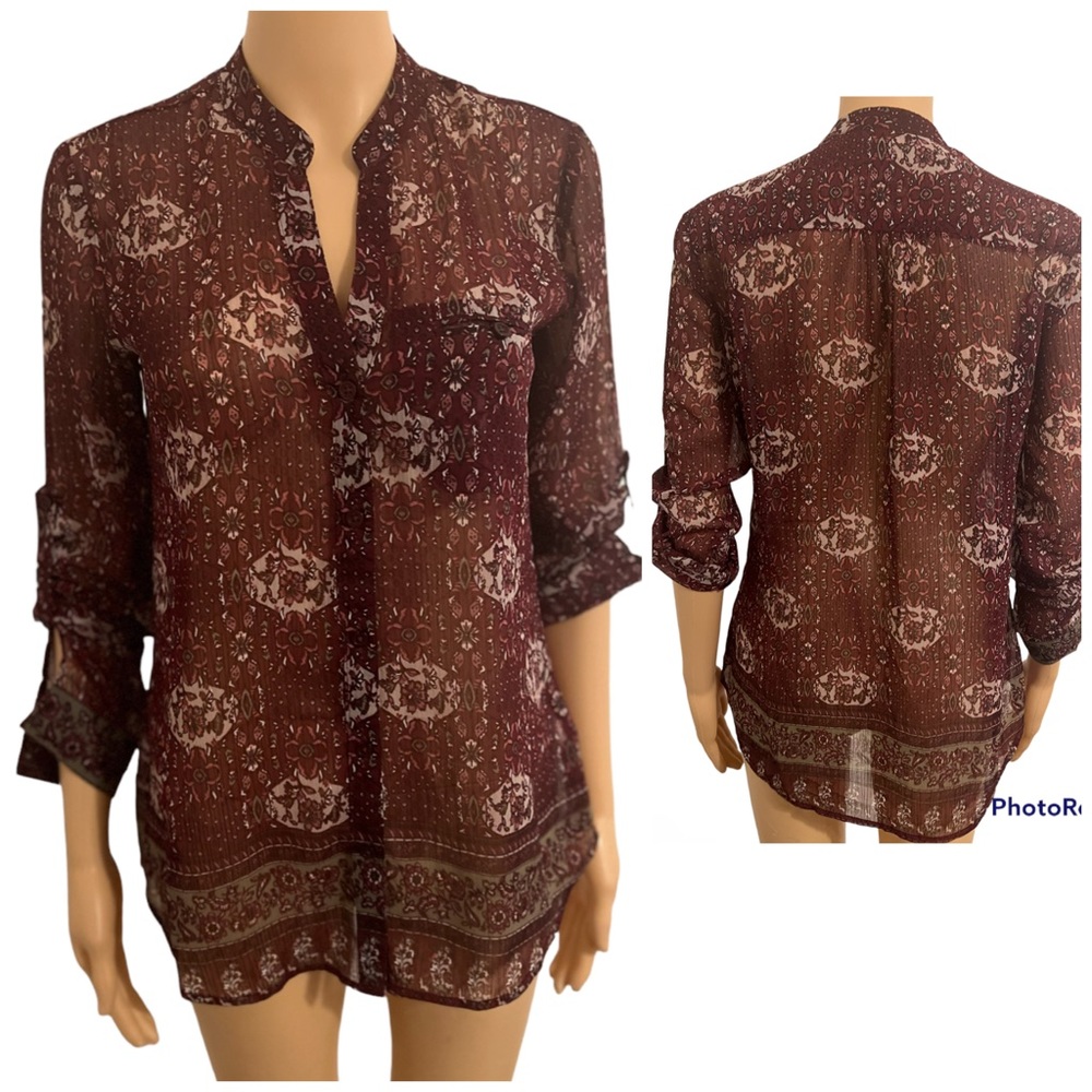 Kut From The Kloth Women’s Paisley Red Mid-sleeve Sheer Blouse